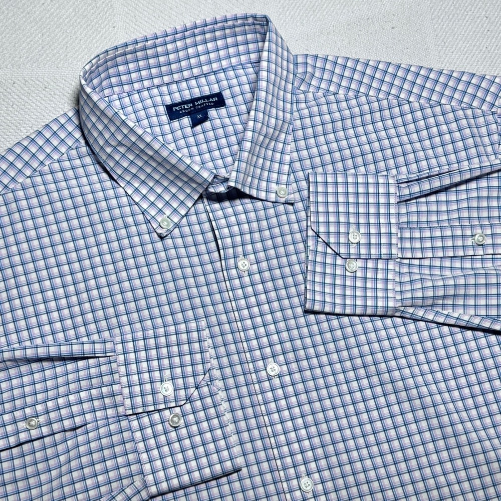 Peter Millar Parker Button Down Shirt Mens XL Performance Poplin Sport Plaid